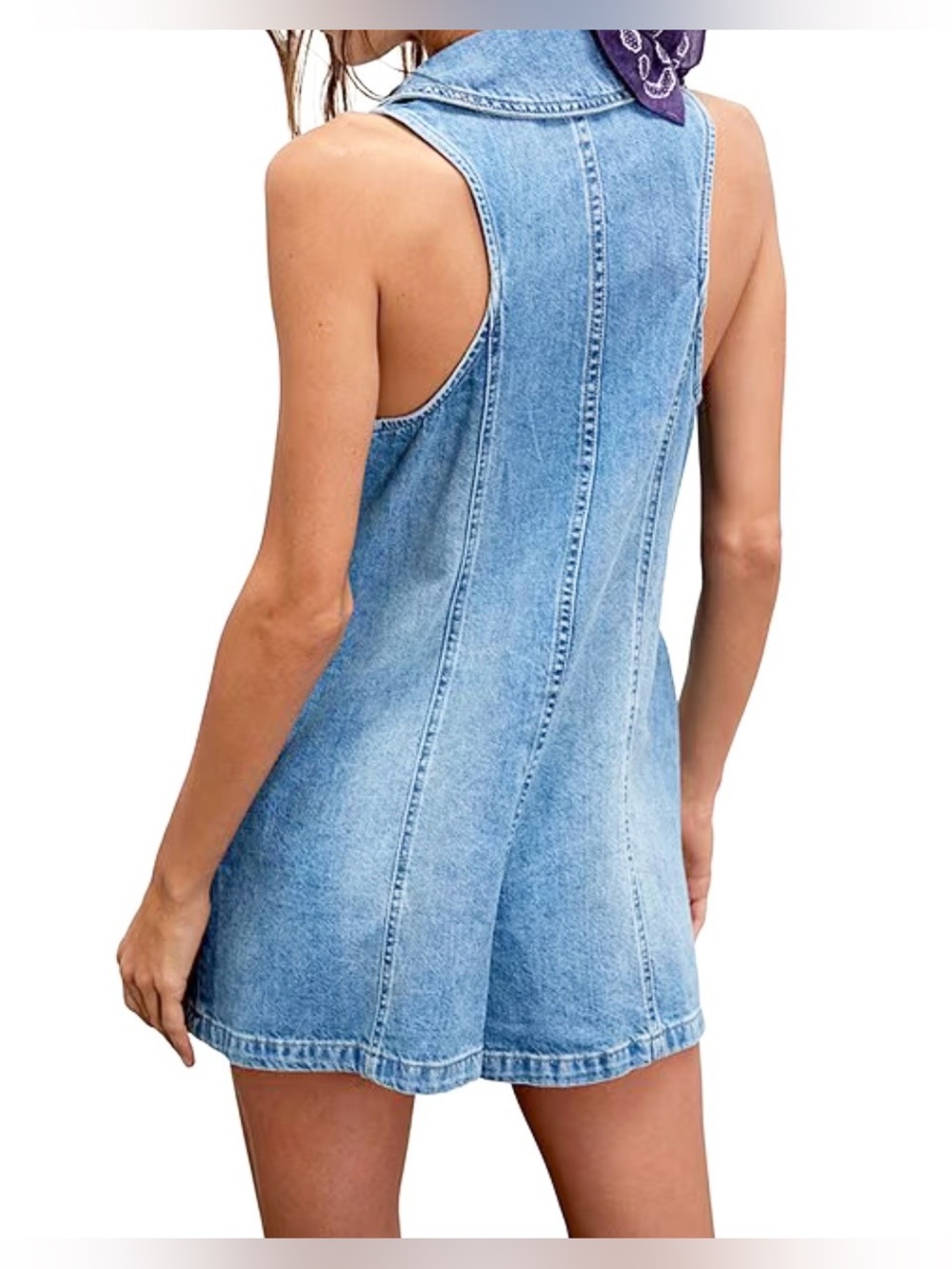 NWT FREE PEOPLE WE THE FREE DOVER PLAYSUIT COLLARED SLEEVELESS DENIM ROMPER - Picture 2 of 4